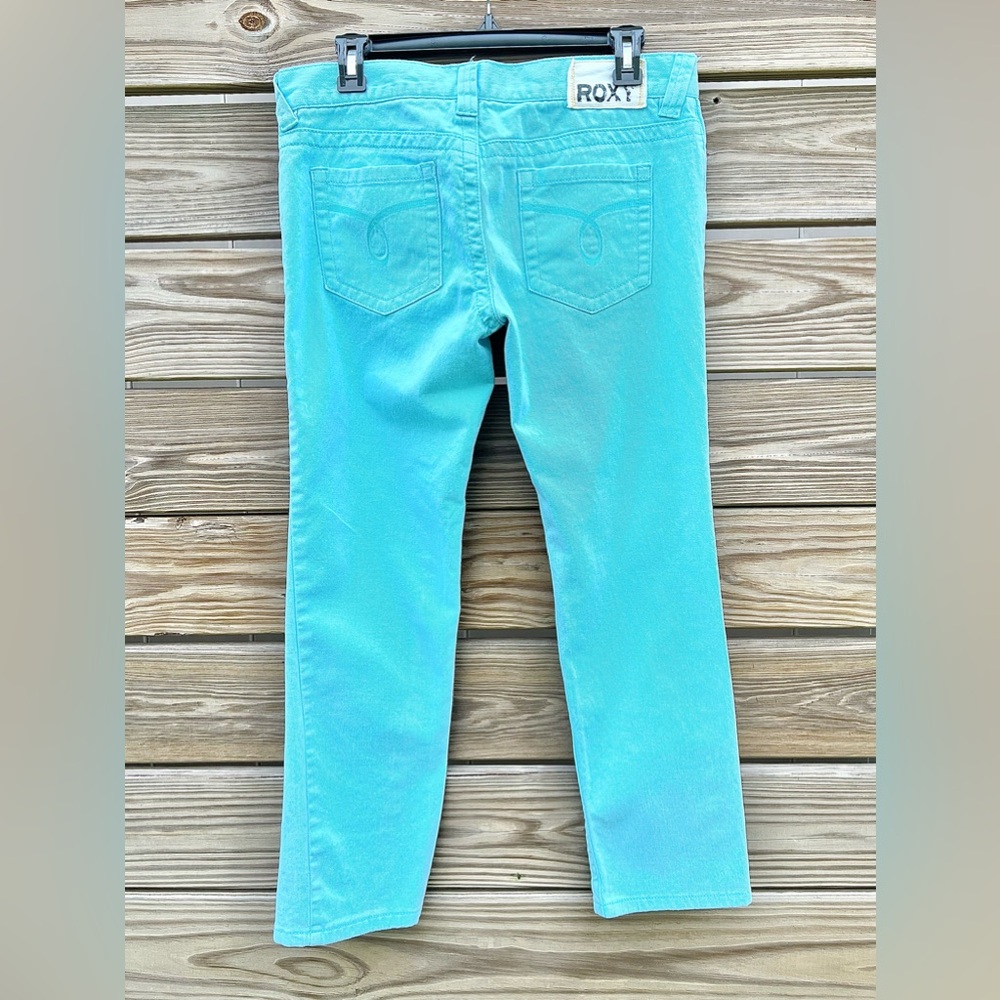 ROXY Turquoise Teal Denim Women’s Jean/Pants Cotton Size 9 Cropped Blue Low Rise